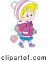 Vector of Happy Cartoon Blond White School Girl Walking in Winter Apparel by Alex Bannykh