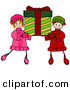 Vector of Happy Cartoon Boy and Girl Carrying a Big Christmas Present by BNP Design Studio