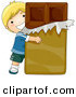 Vector of Happy Cartoon Boy Hugging Giant Chocolate Candy Bar by BNP Design Studio