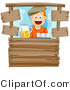 Vector of Happy Cartoon Boy Working at a Wood Lemonade Stand by BNP Design Studio