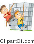 Vector of Happy Cartoon Boys Climbing Ropes over a Brick Wall by BNP Design Studio