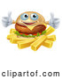 Vector of Happy Cartoon Cheeseburger Holding Two Thumbs up over French Fries by AtStockIllustration