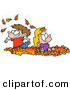 Vector of Happy Cartoon Kids Playing in a Pile of Autumn Leaves by Toonaday