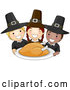 Vector of Happy Cartoon Pilgrim KChildren Serving a Thanksgiving Turkey by BNP Design Studio