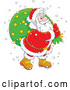 Vector of Happy CartoonWhite Santa Claus Carrying Sack in the Snow, over a Green Circle by Alex Bannykh