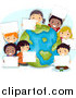 Vector of Happy Diverse Kids Holding Signs Around a Globe on Earth Day by BNP Design Studio
