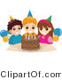Vector of Happy Girl and Boys Standing Around a Chocolate Birthday Cake by BNP Design Studio