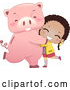 Vector of Happy Girl Hugging or Dancing with Her Piggy Bank by BNP Design Studio