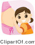 Vector of Happy Girl Listening to Her Pregnant Mom's Stomach by BNP Design Studio
