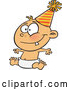 Vector of Happy New Year Caucasian Baby Sitting in a Diaper and Wearing a Party Hat by Toonaday