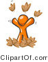 Vector of Happy Orange Guy Tossing up Autumn Leaves in the Air, Symbolizing Happiness, Freedom, and Being Carefree by Leo Blanchette