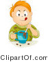 Vector of Happy Red Head Boy Mixing Chocolate Milk Aggressively - Cartoon Rendition by BNP Design Studio
