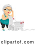 Vector of Happy White Haired Senior White Lady with a Shopping Cart and Long List by BNP Design Studio
