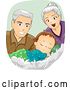 Vector of Happy White Senior Grandparents Looking at a Sleeping Baby Boy by BNP Design Studio