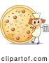 Vector of Happy White Stick Girl Holding a Menu by a Giant Pizza by