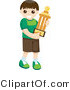 Vector of Happy Young Boy Carrying Prized Trophy by BNP Design Studio