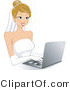 Vector of Happy Young Bride Shopping Online Computer Laptop by BNP Design Studio