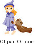 Vector of Happy Young Girl Dragging Her Teddy Bear by BNP Design Studio