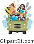 Vector of Happy Young Men and Women Driving to the Beach in a Jeep by BNP Design Studio