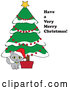 Vector of Have a Very Merry Christmas Greeting by a Kitten Under a Christmas Tree by Pams Clipart