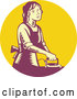 Vector of House Wife or Maid Ironing Laundry in a Yellow and Purple Circle by Patrimonio