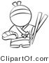 Vector of Japanese Chef with Chopsticks and Sushi - Coloring Page Outlined Art by Leo Blanchette