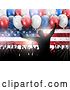 Vector of Light Burst, 3d Party Balloons and Silhouetted People Dancing over an American Flag by KJ Pargeter