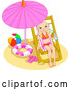 Vector of Little Girl Drinking Water and Relaxing Under a Beach Umbrella by Pushkin