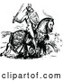 Vector of Medieval Knight on Horseback - Black and White by Prawny Vintage