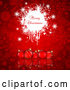 Vector of Merry Christmas Greeting on White Grunge over Red Baubles and Snowflakes by KJ Pargeter