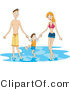 Vector of Mom, Dad and Son Playing in the Ocean Water by BNP Design Studio