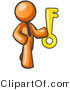 Vector of Orange Business Guy Holding a Large Golden Skeleton Key, Symbolizing Success by Leo Blanchette