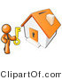 Vector of Orange Business Guy Holding a Skeleton Key and Standing in Front of a House with a Coin Slot and Keyhole by Leo Blanchette