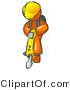 Vector of Orange Construction Worker Guy Wearing a Hardhat and Operating a Yellow Jackhammer While Doing Road Work by Leo Blanchette