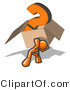 Vector of Orange Guy Carrying a Heavy Question Mark in a Box by Leo Blanchette