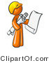 Vector of Orange Guy Contractor or Architect Holding Rolled Blueprints and Designs and Wearing a Hardhat by Leo Blanchette