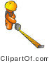 Vector of Orange Guy Contractor Wearing a Hardhat, Kneeling and Measuring by Leo Blanchette