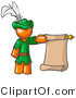 Vector of Orange Guy Dressed As Robin Hood with a Feather in His Hat, Holding a Blank Scroll and Acting As a Pageboy by Leo Blanchette