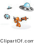 Vector of Orange Guy Fighting off UFO's with Weapons by Leo Blanchette