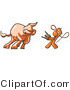 Vector of Orange Guy Holding a Stool and Whip While Taming a Bull, Bull Market by Leo Blanchette
