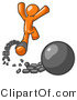 Vector of Orange Guy Jumping for Joy While Breaking Away from a Ball and Chain, Getting a Divorce, Consolidating or Paying off Debt by Leo Blanchette