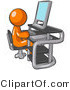 Vector of Orange Guy Sitting at a Desk in Front of a Computer with a Scanner at His Side by Leo Blanchette