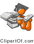 Vector of Orange Guy Student in a Graduation Cap, Reading a Book and Leaning Against a Stack of Books by Leo Blanchette