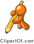 Vector of Orange Guy Using All of His Strength to Hold up and Write with a Giant Yellow Number Two Pencil by Leo Blanchette