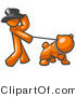 Vector of Orange Guy Walking a Tough Bulldog on a Leash by Leo Blanchette