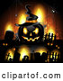 Vector of Orange Halloween Background with Tombstones and a Black Jackolantern 2 by Merlinul