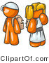 Vector of Orange School Girl and Boy Standing Together Waiting by Leo Blanchette