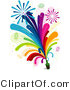 Vector of Rainbow Colored Fireworks Shooting from a Glass Bottle by BNP Design Studio