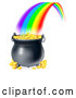 Vector of Rainbow Ending in Full Pot of Gold by AtStockIllustration