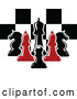 Vector of Red and Black Chess Pieces Against a Checker Board by Vector Tradition SM